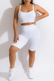 White Casual Sportswear Solid Backless Spaghetti Strap Sleeveless Two Pieces
