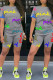 Grey Casual Letter Print Patchwork O Neck Short Sleeve Two Pieces
