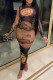 Black Fashion Sexy Adult Print Patchwork See-through O Neck Long Sleeve Ankle Length Printed Dress Dresses