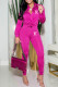 Fuchsia Fashion Casual Print Letter Turndown Collar Long Sleeve Two Pieces