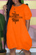 Orange Fashion Casual Print Letter O Neck Lantern Skirt Dresses
