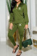 Green Fashion Casual Print Letter Turndown Collar Long Sleeve Two Pieces