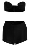 Black Fashion Sexy Solid Bandage Hollowed Out Backless Strapless Sleeveless Two Pieces