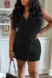Pink Casual Solid Patchwork Pocket Buckle V Neck One Step Skirt Dresses