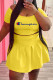 Yellow Fashion Casual Print Letter Off the Shoulder Short Sleeve Two Pieces