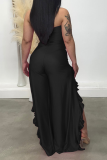 Red Sexy Print Flounce Strapless Boot Cut Jumpsuits