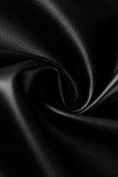 Black Fashion Sexy Solid Patchwork Slit Half A Turtleneck Long Sleeve Dresses