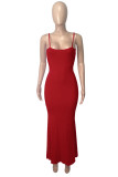 Red Sexy Solid Split Joint Spaghetti Strap Sling Dress Dresses