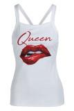 White Red Sexy Casual Print Vests O Neck Tops