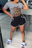 Grey Fashion Casual Print Patchwork O Neck Short Sleeve Two Pieces