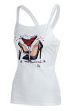 White Red Sexy Casual Print Vests O Neck Tops