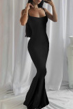 Green Fashion Sexy Solid Backless Spaghetti Strap Long Dress