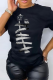 Black Fashion Street Print Patchwork Letter O Neck T-Shirts