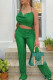 Green Sexy Solid Patchwork Fold Halter Sleeveless Two Pieces