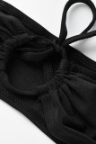 Black Fashion Sexy Solid Bandage Hollowed Out Backless Strapless Sleeveless Two Pieces