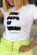 White Fashion Casual Print Patchwork Letter O Neck T-Shirts