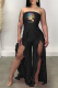 Black Sexy Print Patchwork Strapless Boot Cut Jumpsuits