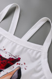 White Red Sexy Casual Print Vests O Neck Tops