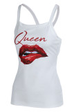 White Red Sexy Casual Print Vests O Neck Tops