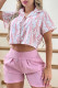 Pink Fashion Casual Print Letter Hooded Collar Short Sleeve Two Pieces