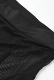 Black Fashion Sexy Patchwork See-through Skinny High Waist Pencil Trousers