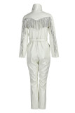 Blue Fashion Casual Solid Tassel Patchwork Turndown Collar Regular Jumpsuits