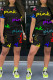Black Casual Letter Print Patchwork O Neck Short Sleeve Two Pieces