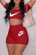 Red Fashion Sexy Print Letter Square Collar Short Sleeve Two Pieces