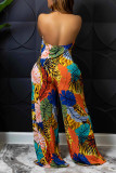 Multicolor Fashion Sexy Floral Backless Halter Loose Jumpsuits