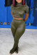 Green Sexy Solid Patchwork Turtleneck Short Sleeve Two Pieces