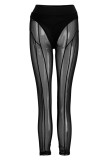 Black Fashion Sexy Patchwork See-through Skinny High Waist Pencil Trousers