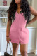 Pink Casual Solid Patchwork Pocket Buckle V Neck One Step Skirt Dresses