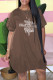Coffee Fashion Casual Print Letter O Neck Lantern Skirt Dresses