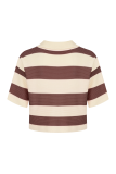 Brown Casual Striped Patchwork Turndown Collar T-Shirts
