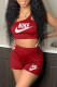 Red Fashion Sexy Print Letter One Shoulder Sleeveless Two Pieces