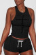 Black Sexy Sportswear Print Patchwork O Neck Sleeveless Two Pieces