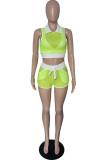 Yellow Sexy Casual Patchwork Solid See-through Mesh Turndown Collar Sleeveless Two Pieces