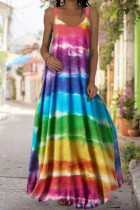 Colour Casual Sweet Print Split Joint U Neck Straight Dresses