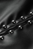Black Fashion Sexy Solid Patchwork Slit Half A Turtleneck Long Sleeve Dresses