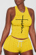 Yellow Sexy Sportswear Print Patchwork O Neck Sleeveless Two Pieces