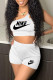 White Fashion Sexy Print Letter One Shoulder Sleeveless Two Pieces