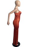 Green Fashion Sexy Solid Backless Spaghetti Strap Long Dress