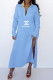 Light Blue Fashion Casual Print Letter Turndown Collar Straight Dresses