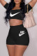 Black Fashion Sexy Print Letter Square Collar Short Sleeve Two Pieces