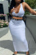 White Fashion Sexy Letter Print Patchwork U Neck Sleeveless Two Pieces