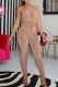 Khaki Fashion Sexy Solid Hollowed Out Backless Fold Halter Sleeveless Two Pieces