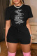 Black Fashion Casual Print Letter O Neck Short Sleeve Two Pieces
