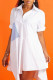 White Casual Solid Patchwork Buckle Asymmetrical Turndown Collar Shirt Dress Dresses