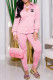 Pink Fashion Casual Print Letter Turndown Collar Long Sleeve Two Pieces