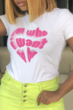 White Fashion Cute Print Patchwork Letter O Neck T-Shirts